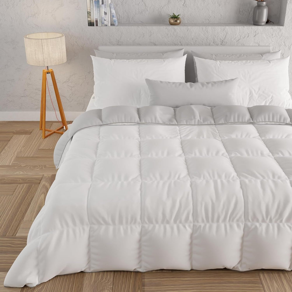 PETTI Artigiani Italiani - Double bed winter duvet, maxi, monochrome, double-sided, white, gray, 100% Made in Italy Quilts and quilts Naty Shop White gray Matrimoniale Maxi