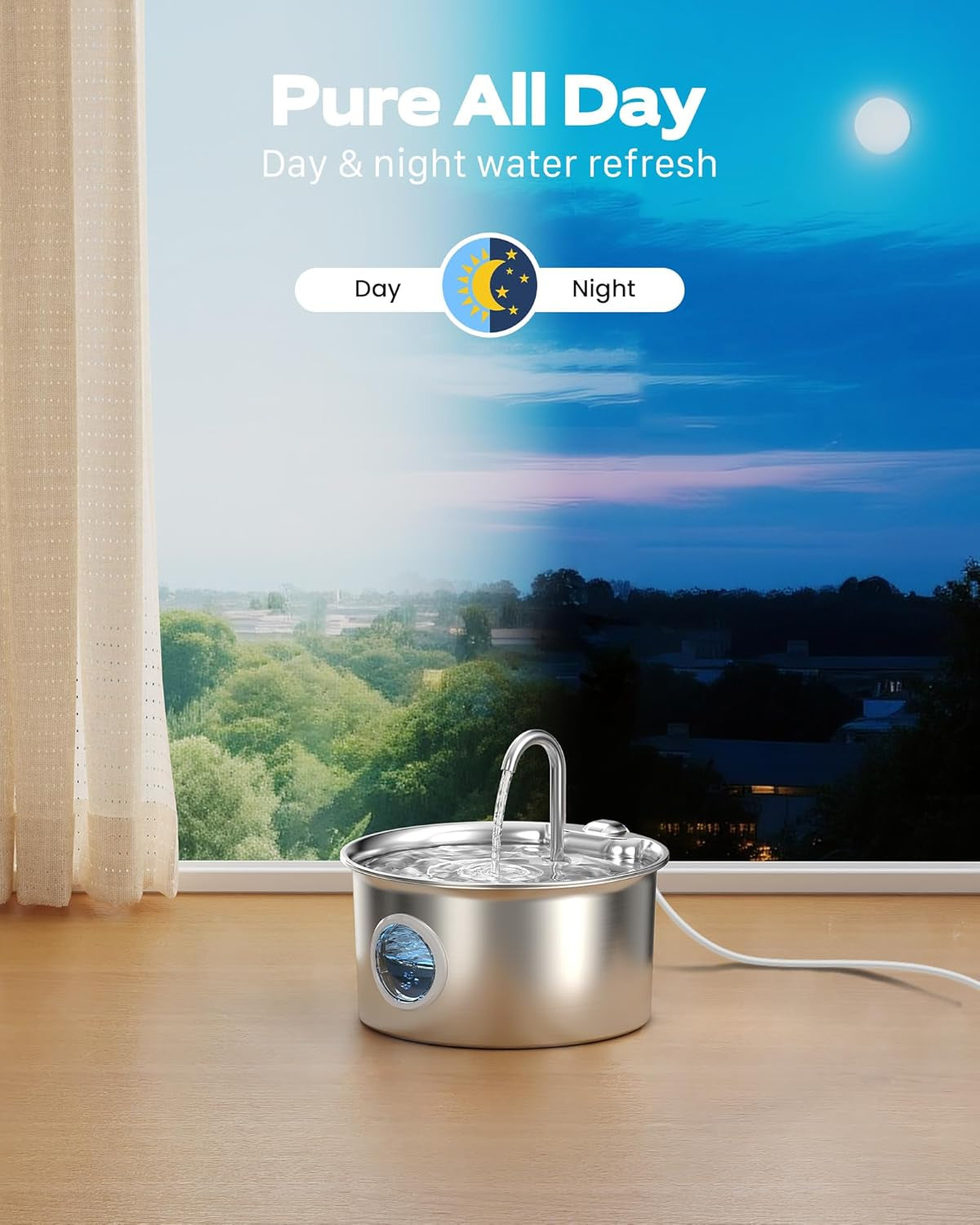 Katzenbrunnen Edelstahl Trinkbrunnen für Katze: Katzen Trinkbrunnen Leise - 2.6L Automatic Katzentrinkbrunnen mit Wasserstandsfenster - Haustierbrunnen für Kleine Hunde - Mehrschichtiges Filtersystem