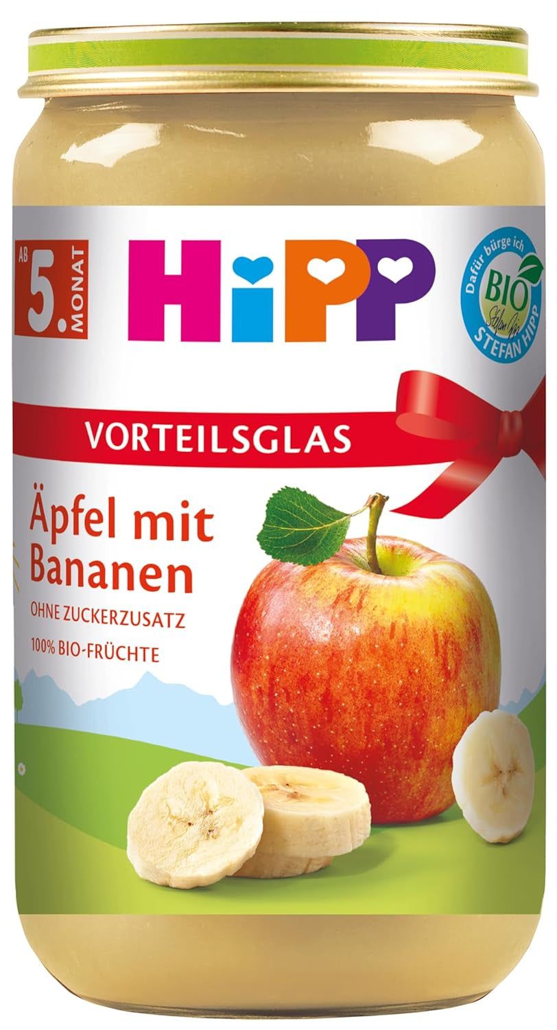 Apples with bananas and HiPP organic fruit (6 x 250g), from 5 months, no added sugar, 100% fruit, best organic quality