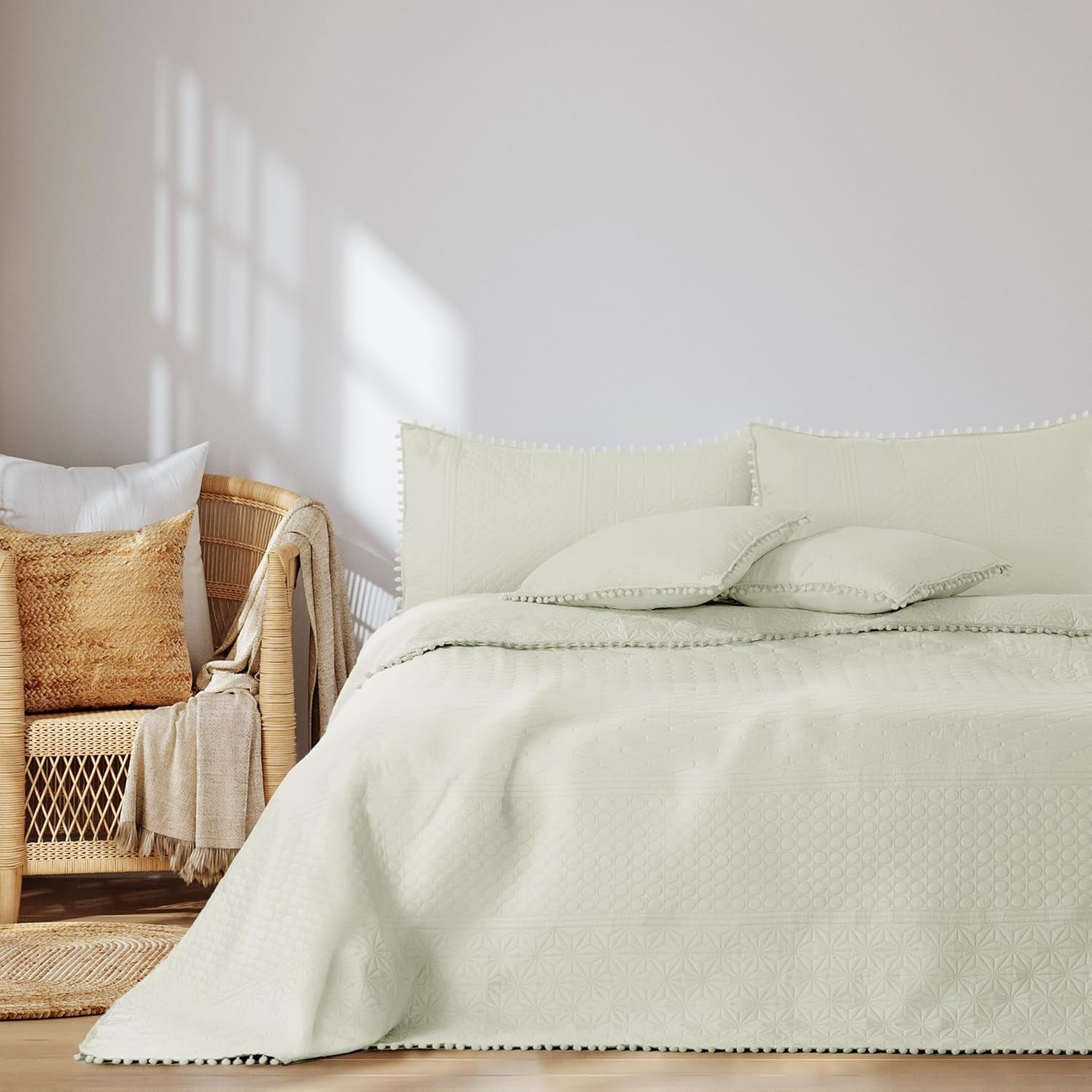 Ameliahome Bedspread with pompoms 220X240 Cm Double-sided bedspread Ultrasonic Quilting Polyester Meadore Gray Beds and Blankets Besuche den AmeliaHome-Store Cream Meadore 240X260 Cm