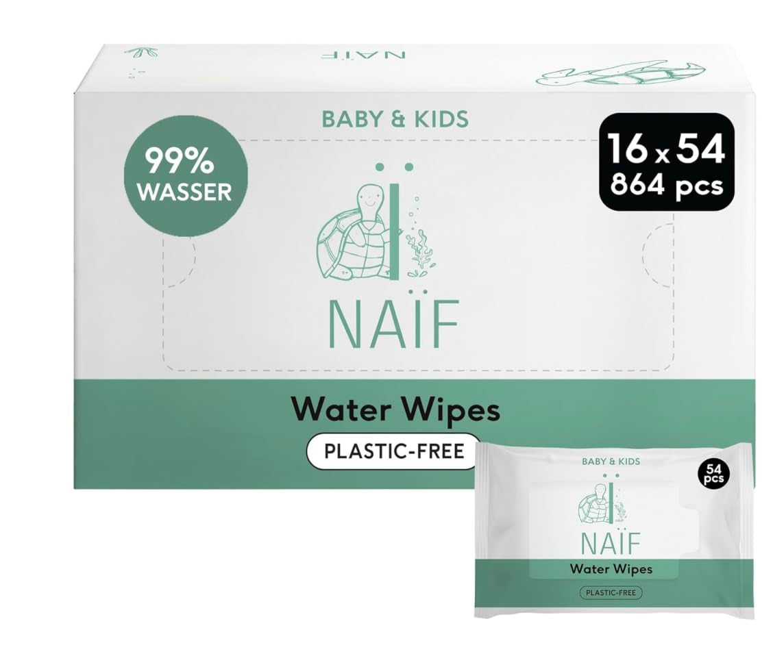 Naïf Plastic Free Baby Wipes 54 Pieces (1 Pack x 54 Pieces) - For Baby's Bottom, Body and Face - Natural Ingredients