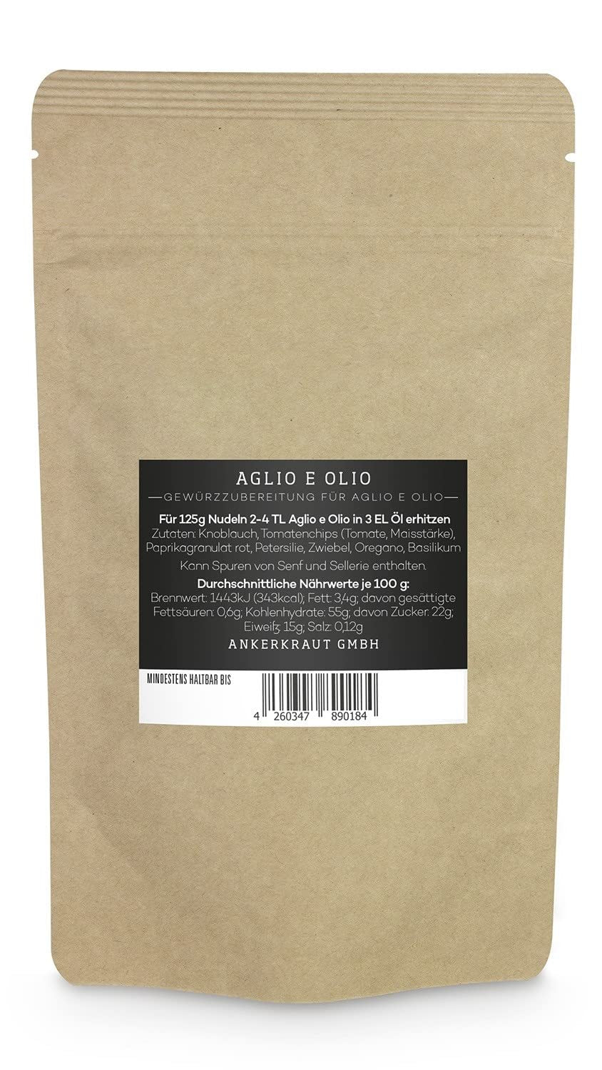 Ankerkraut Aglio e Olio, Italian Gewürzmischung for Pasta and Classic Spaghetti-Noodles, 120g in an aromatic bag