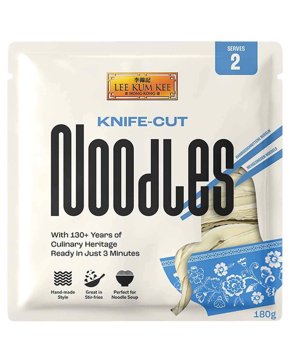 LEE KUM KEE Knife Cut Noodles - Asian knife cut noodles with a savory firm texture, ideal for wok dishes and soups, semi-dry, two servings per pack, 6 x 180g multipack