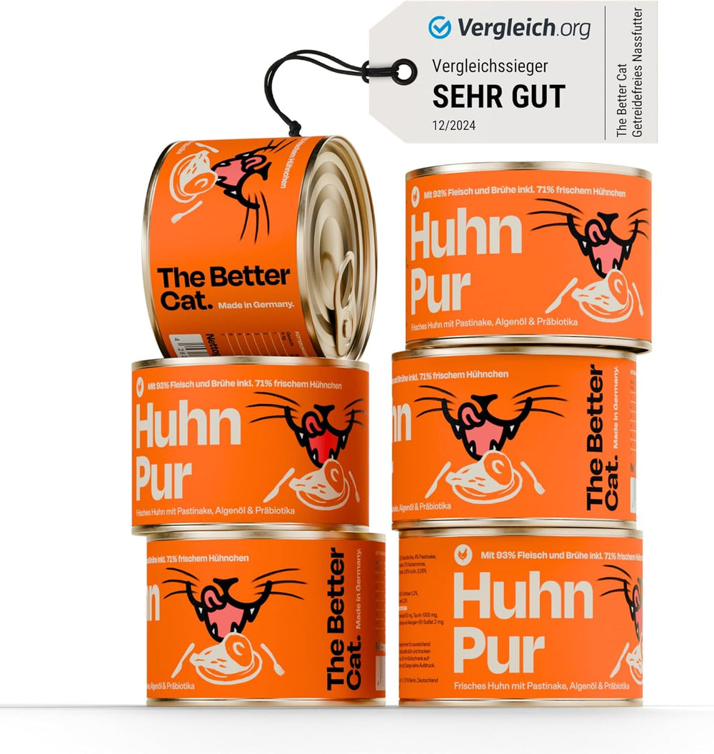 The Better Cat - Hrană umedă fără cereale cu conținut extra ridicat de carne - Hrană premium pentru pisici fără cereale și fără zahăr (200g, Pui)