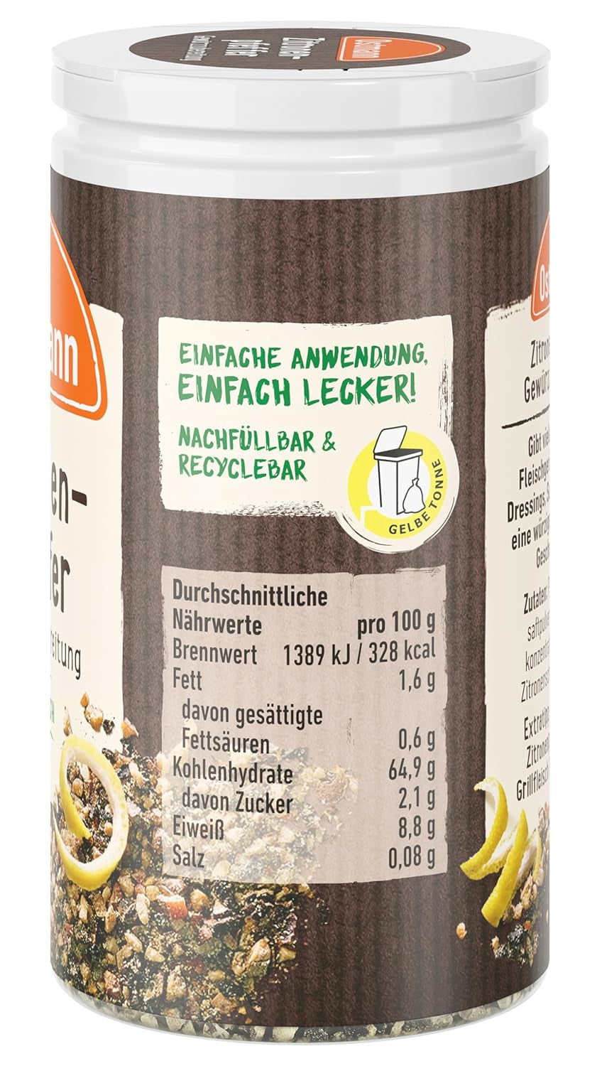 Ostmann Gewürze - Zitronenpfeffer Gewürzzubereitung | For salad dressings, sauces and fish dishes 40 g in Der Streudose