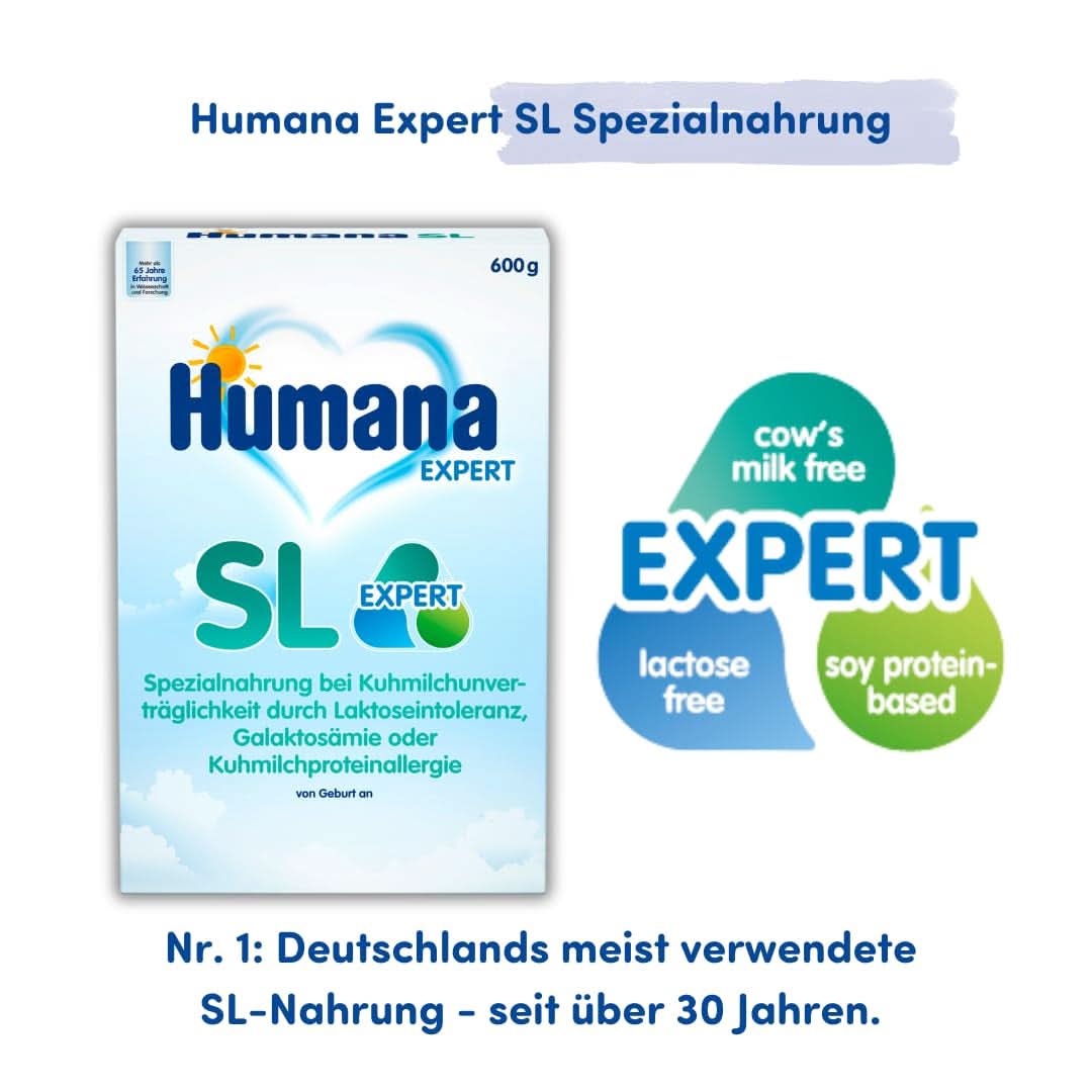 Humana SL Expert, from birth, special food for cow's milk intolerance due to lactose intolerance, galactosemia or cow's milk protein allergy, for infants and small children, 600 G Mother and Child Naty Shop