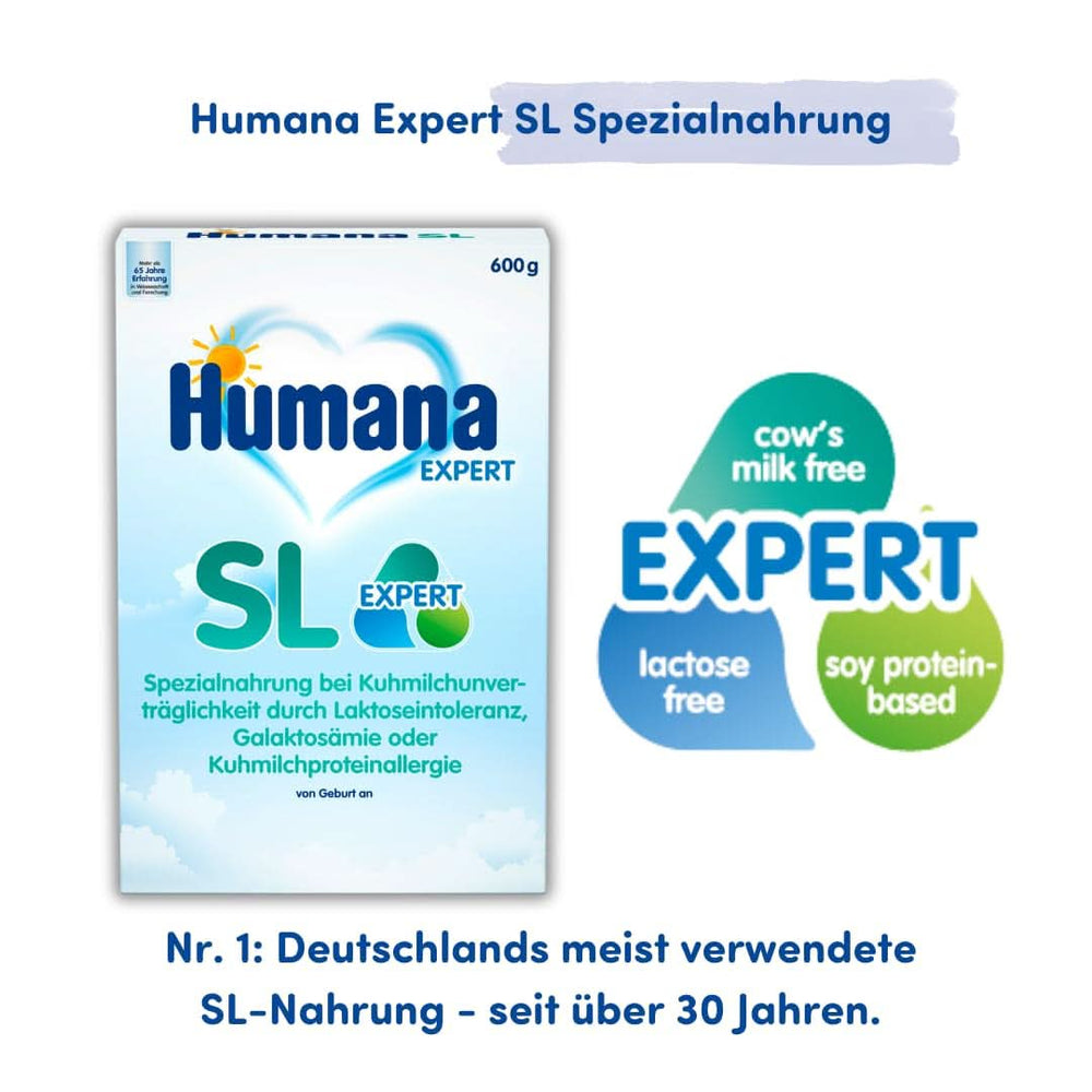 Humana SL Expert, from birth, special food for cow's milk intolerance due to lactose intolerance, galactosemia or cow's milk protein allergy, for infants and small children, 600 G Mother and Child Naty Shop