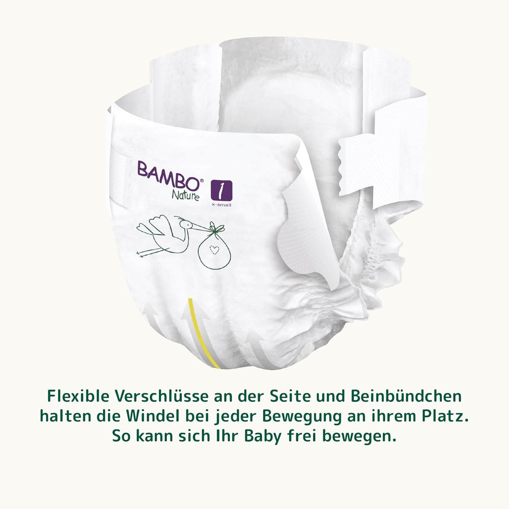 Bambo Nature Baby Diapers, Size 1 (2-4 kg), 132 Count Monthly Box | Premium Diapers with Enhanced Leak Protection | Ultimate comfort and freedom for newborns | Dermatologically tested diapers