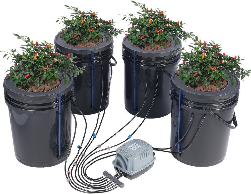 VEVOR DWC Hydroponic Grow System, Hydroponic Grow Systems, Deep Water Cultivation 4 20 Liter Buckets, DWC System with Air Pump, Air Stones and Water Level Indicator for Leafy Vegetables