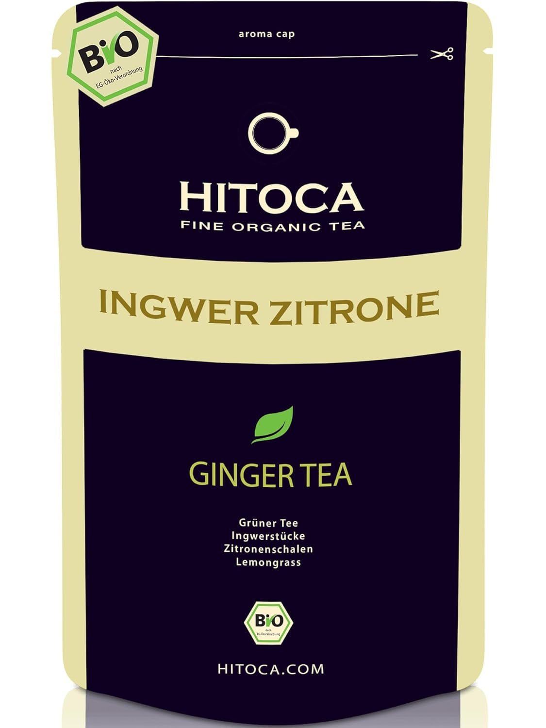 HITOCA® Ceai organic de ghimbir și lămâie - Ceai verde răcoritor în frunze de ceai cu ghimbir și lămâie