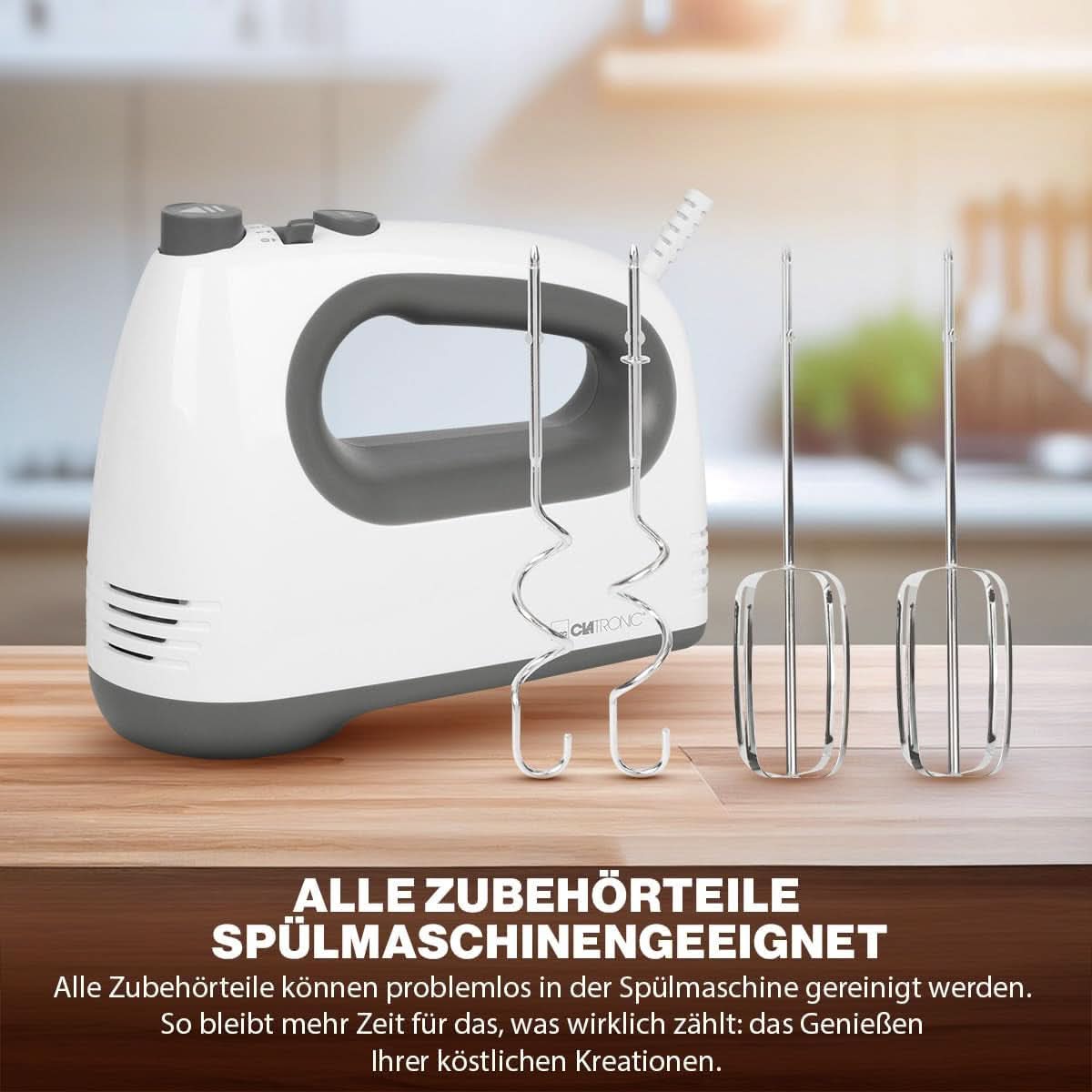 Clatronic Mixer | Kraftvoller 400 Watt-Motor | Hand mixer | Turbostufe & 5 Geschwindigkeitsstufen | Hand mixer | Spülmaschinengeeignete Edelstahlquirle Und -Knethaken | HM 3775 Kitchen Naty Shop