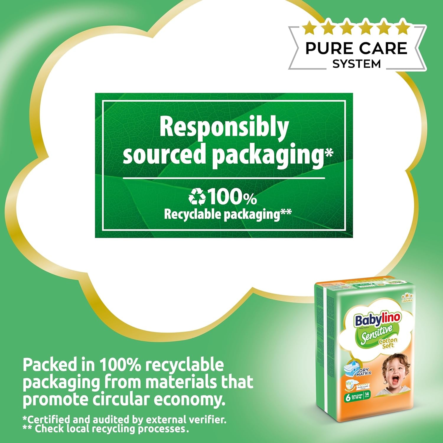 Diapers for sensitive babies, size 6, extra large (13-18 kg), 114 diapers