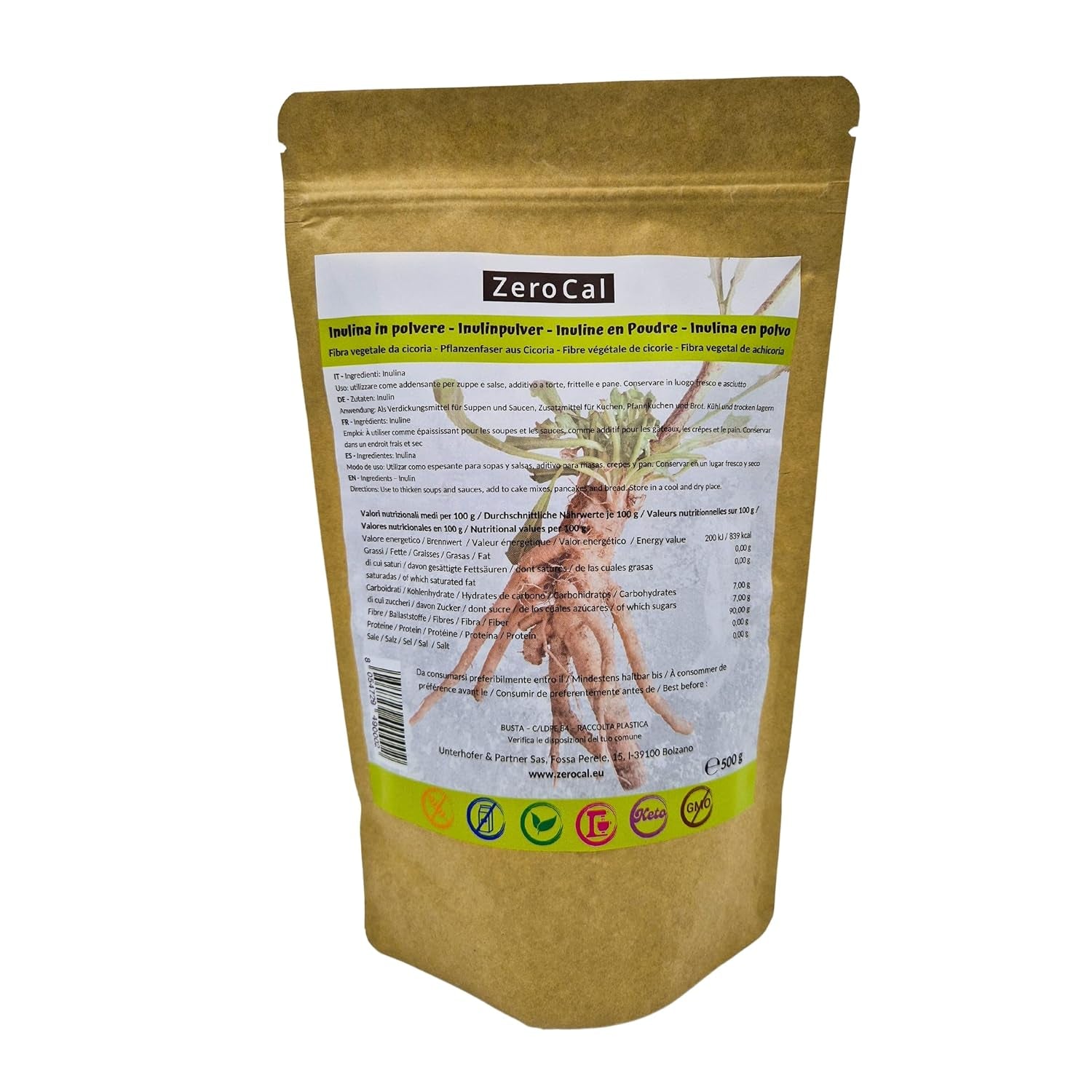 Zerocal - Inulin Powder From Chicory-Wurzel 500 G | Inulin Mit Hohem Ballaststoffgehalt |100% Vegan Und Glutenfrei |Herkunft Deutschland Sweeteners Naty Shop Default Title