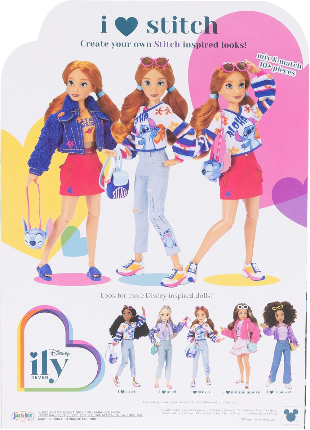 Disney ILY 4EVER Fashion Dolls Stitch with Red Hair 11.5" tall with 13 points of articulation, two complete Mix-And-Match outfits and sparkling Mickey ring for you! Naty Shop dolls