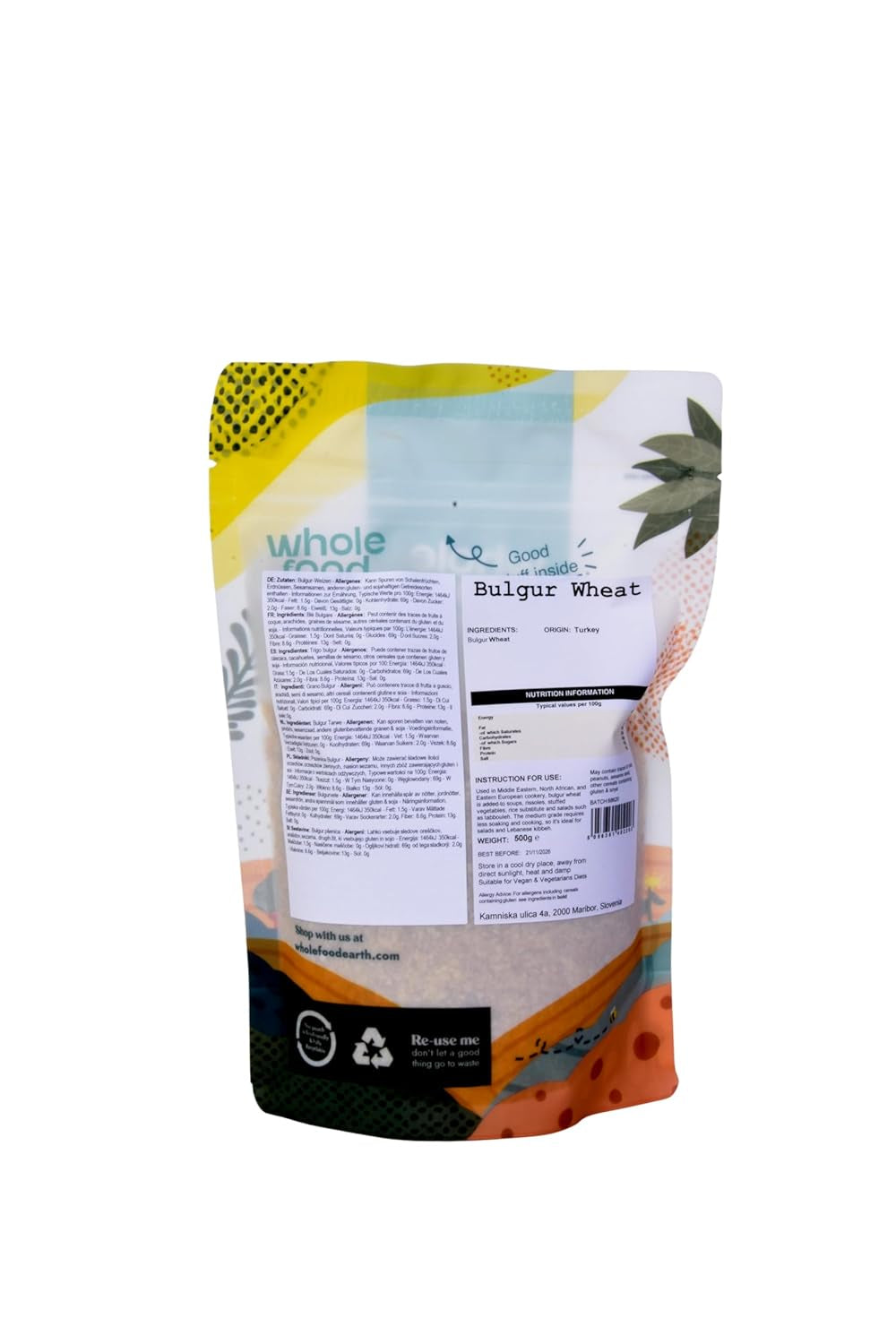 Wholefood Earth wheat bulgur - non-GMO - natural - vegan - dairy-free - no added sugar, 500g