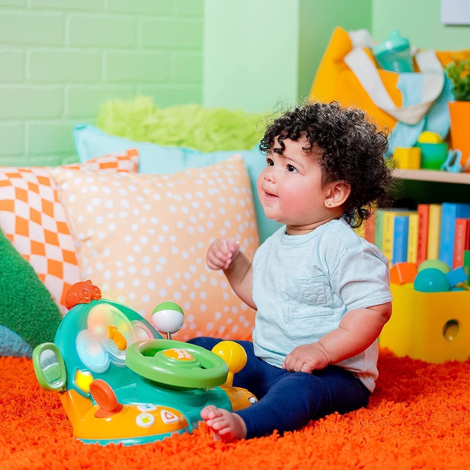 Bright Starts, volan de jucărie, Lights & Colours Driver, cu muzică, zgomote de mașină, indicatoare, levier de viteze și multe altele Jucarii Bebe Naty Shop