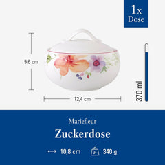 Villeroy & Boch - Zahărniță Mariefleur, Culori Asortate, Se poate spăla în mașina de spălat vase, Se poate pune în cuptorul cu microunde, Zahărniță cu Capac, Recipient pentru zahăr, Depozitare, Accesoriu pentru cafea, Veselă florală, Porțelan Premium