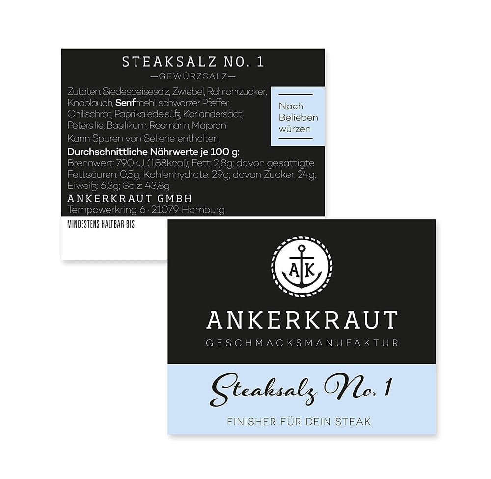 Ankerkraut Steaksalz No. 1, das perfekte Finisher- und Steakhouse-Salz, 80g in Korkenglas