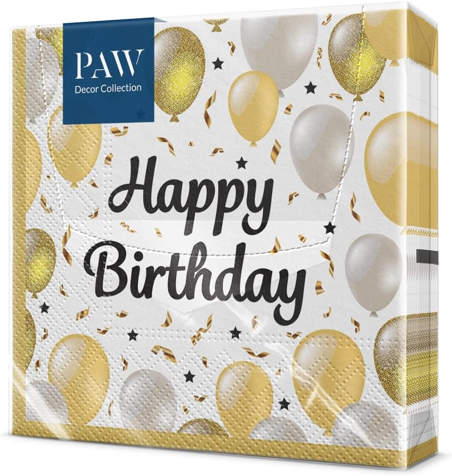 PAW - Șervețele 3 straturi (33 X 33 Cm) I 20 de bucăți I Perfect pentru petreceri, zile de naștere, sărbători I Decorațiuni de masă pentru petreceri pentru copii - Șervețele de hârtie colorate cu motiv - fotbal I minge de fotbal (pachet cu 2)