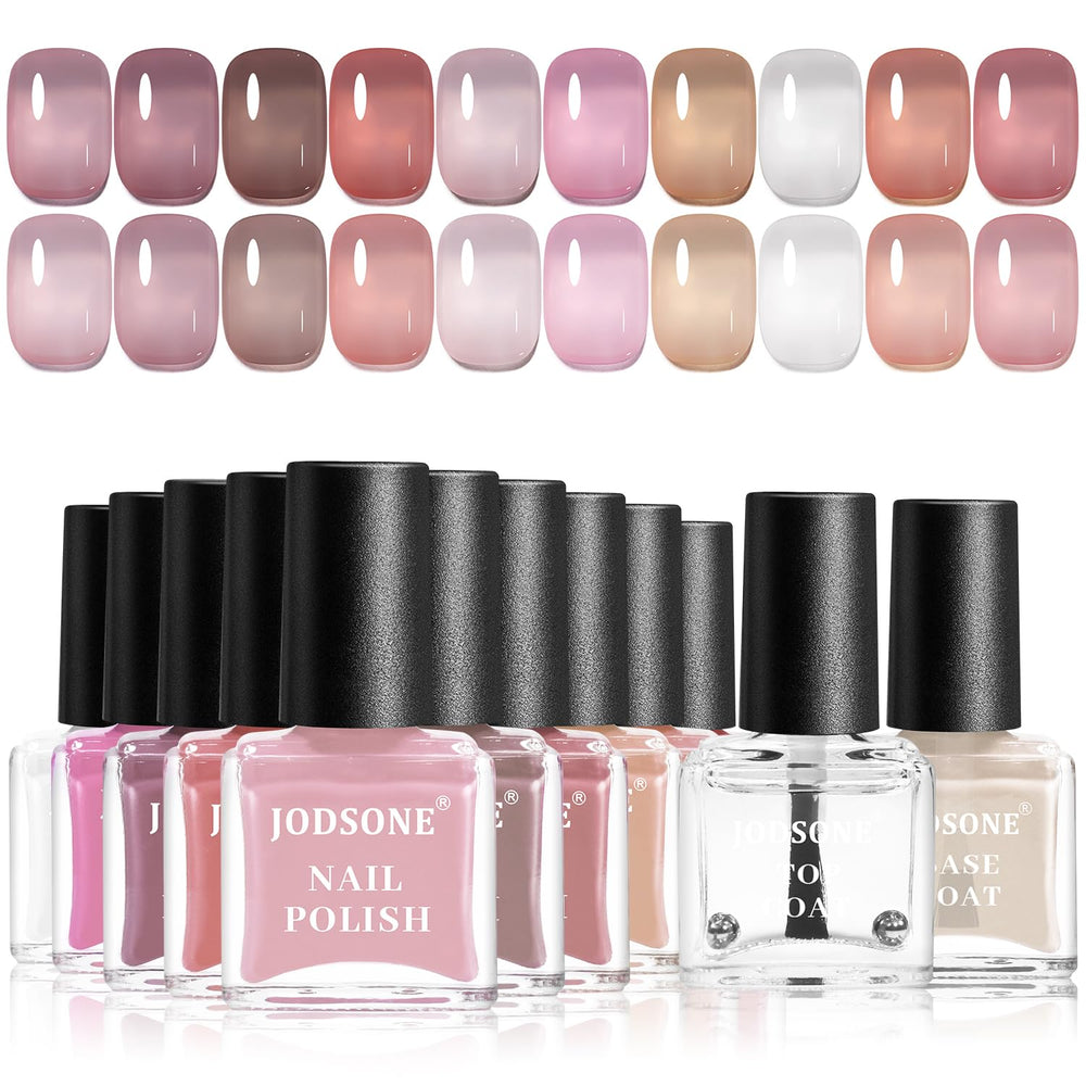 JODSONE 12 Piece Nail Polish Set 10 Colors Combination 2 Base Coats and Top Coat Quick Dry Nail Polish for Amateurs and Beginners