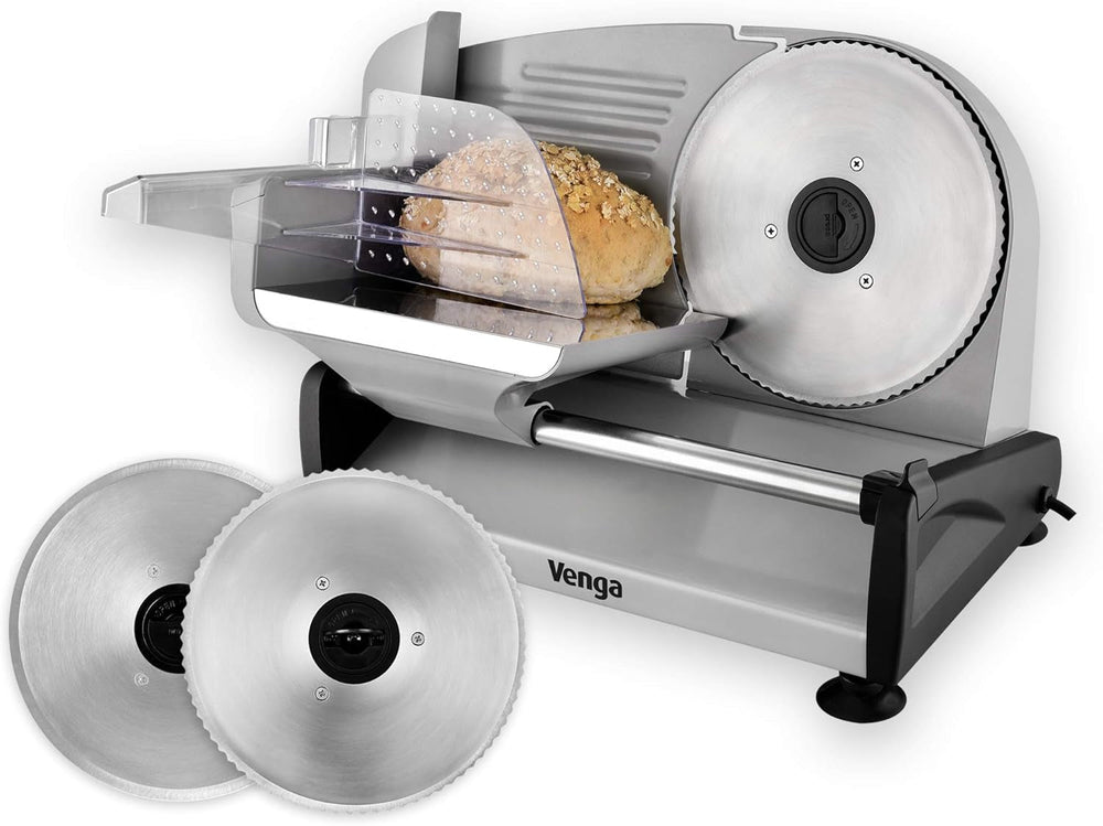 Come on! Universal electric slicer, stainless steel, 19 cm stainless steel blade, control of cutting thickness up to 15 mm, 150 W Shredders and Slicers Naty Shop Silver 200W