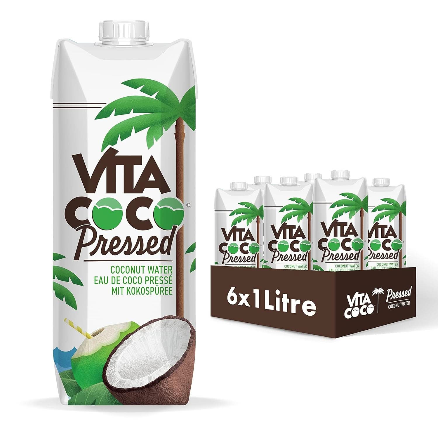 Vita Coco Pure Coconut Water 6 x 1 liter, natural moisturizer with electrolytes, gluten-free, full of vitamin C and potassium Naty Shop 6 x 1 liter Coconut water