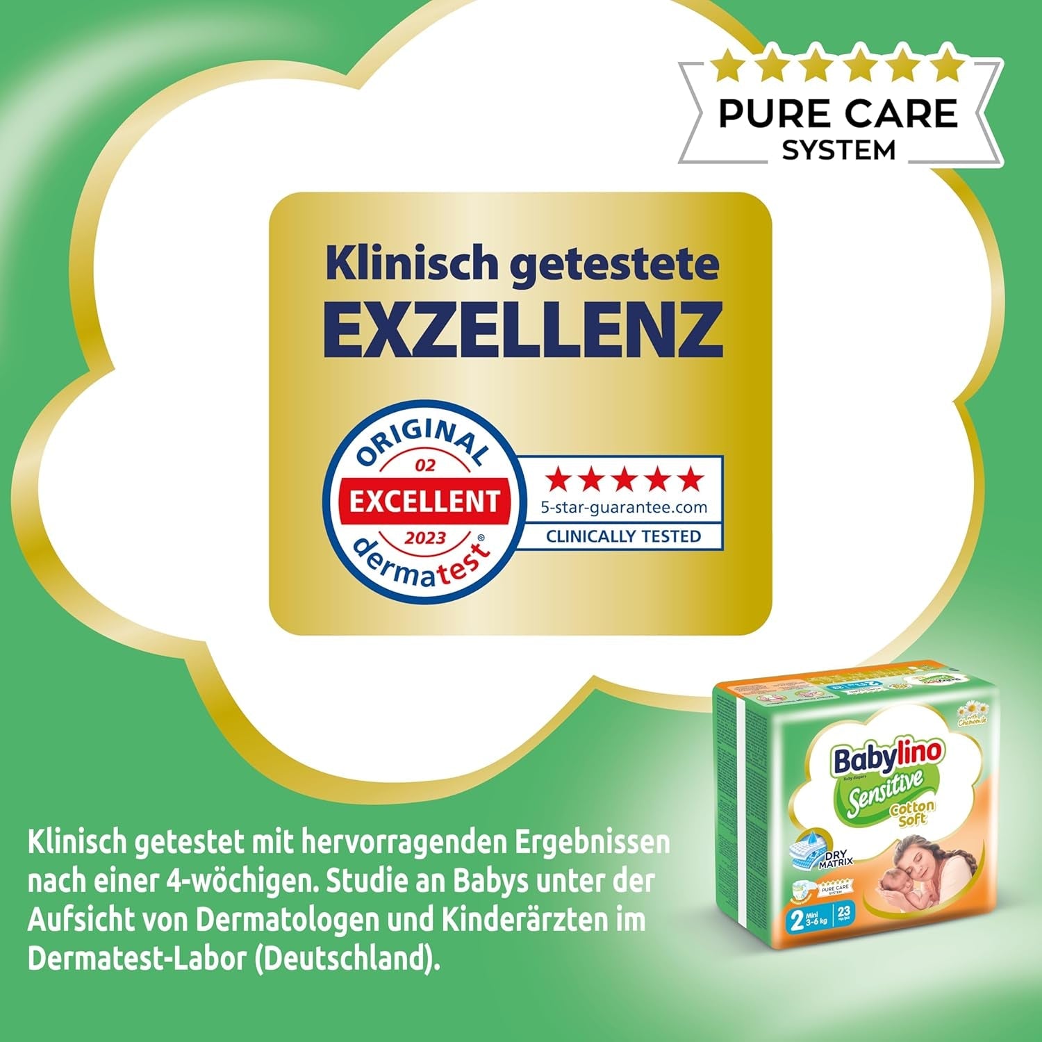 Scutece pentru bebeluși sensibili, mărimea 2, mini (3-6 kg), 192 scutece