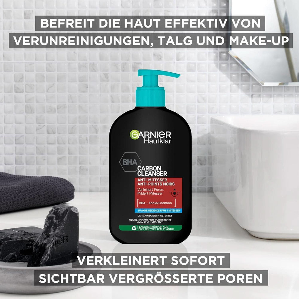 Garnier Charcoal Cleanser Facial Cleansing Gel Against Blackheads & Pimples 250ml Shower & Bath Naty Shop