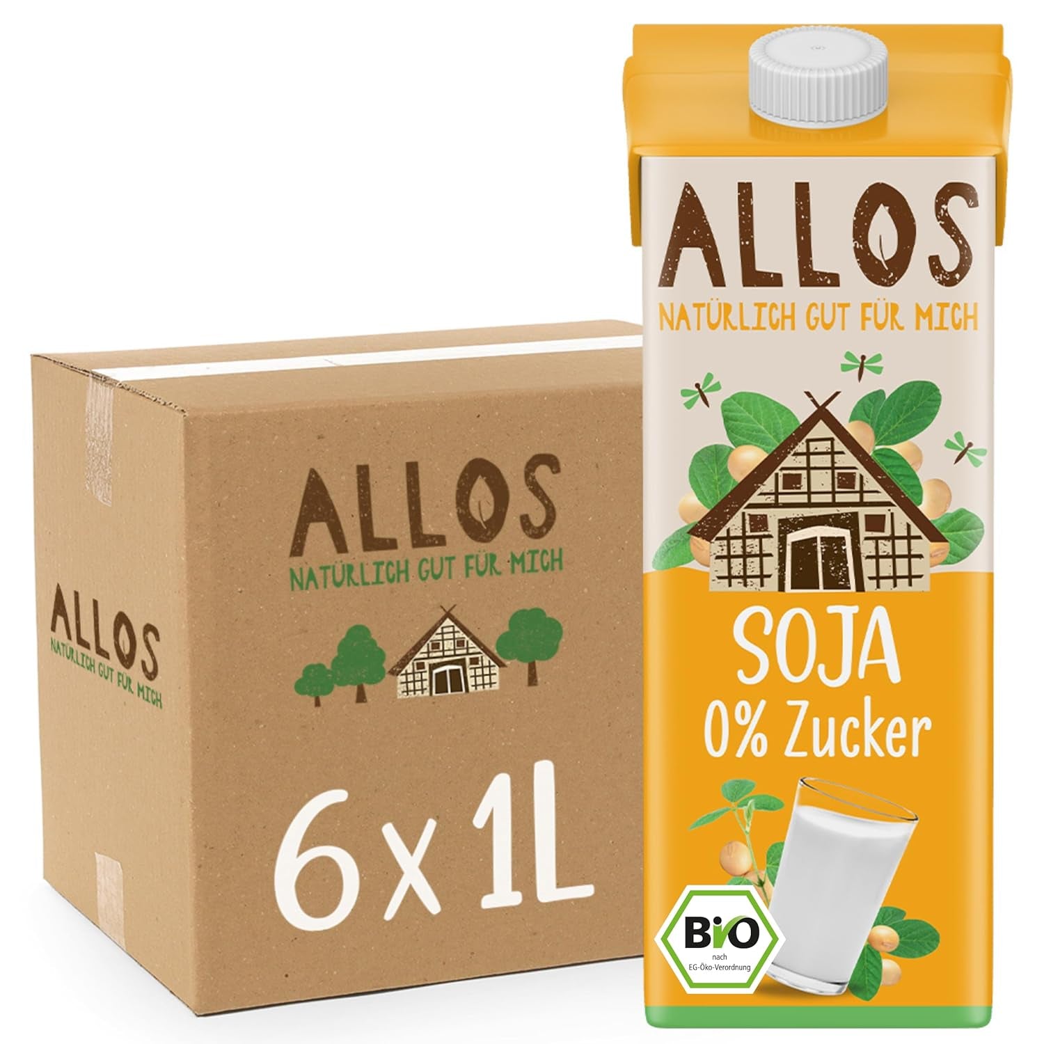 Allos Bio Sojadrink ohne Zucker | Milchalternative aus Soja | Soya Drink | Drink auf Pflanzenbasis | vegan Drink | ohne zugesetzten Zucker | vegan | lactose free | 1 Liter (6 Pieces)