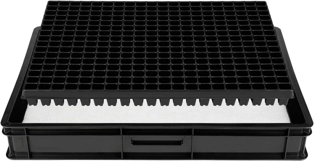 GW-285 Propagation System consisting of GW657 professional water tray, matching capillary mat (water absorption 3L per sq m) and pot tray with 285 pots (23x23mm, 54mm height) in Euro size (600x400mm)