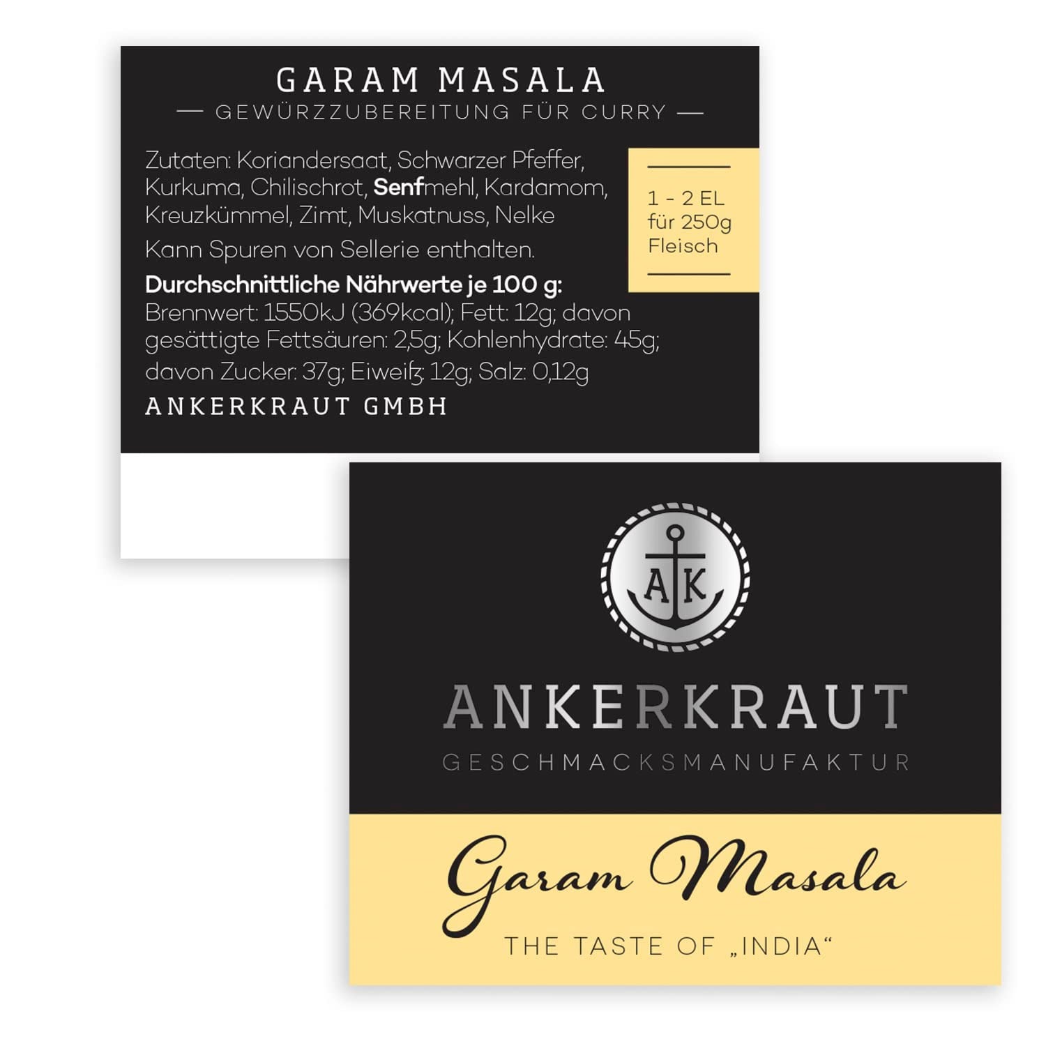 Ankerkraut Garam Masala, Gewürz für indisches Gericht, Leckeres Curry mit Fleisch würzen, Taste of India, 65 g in cork glass