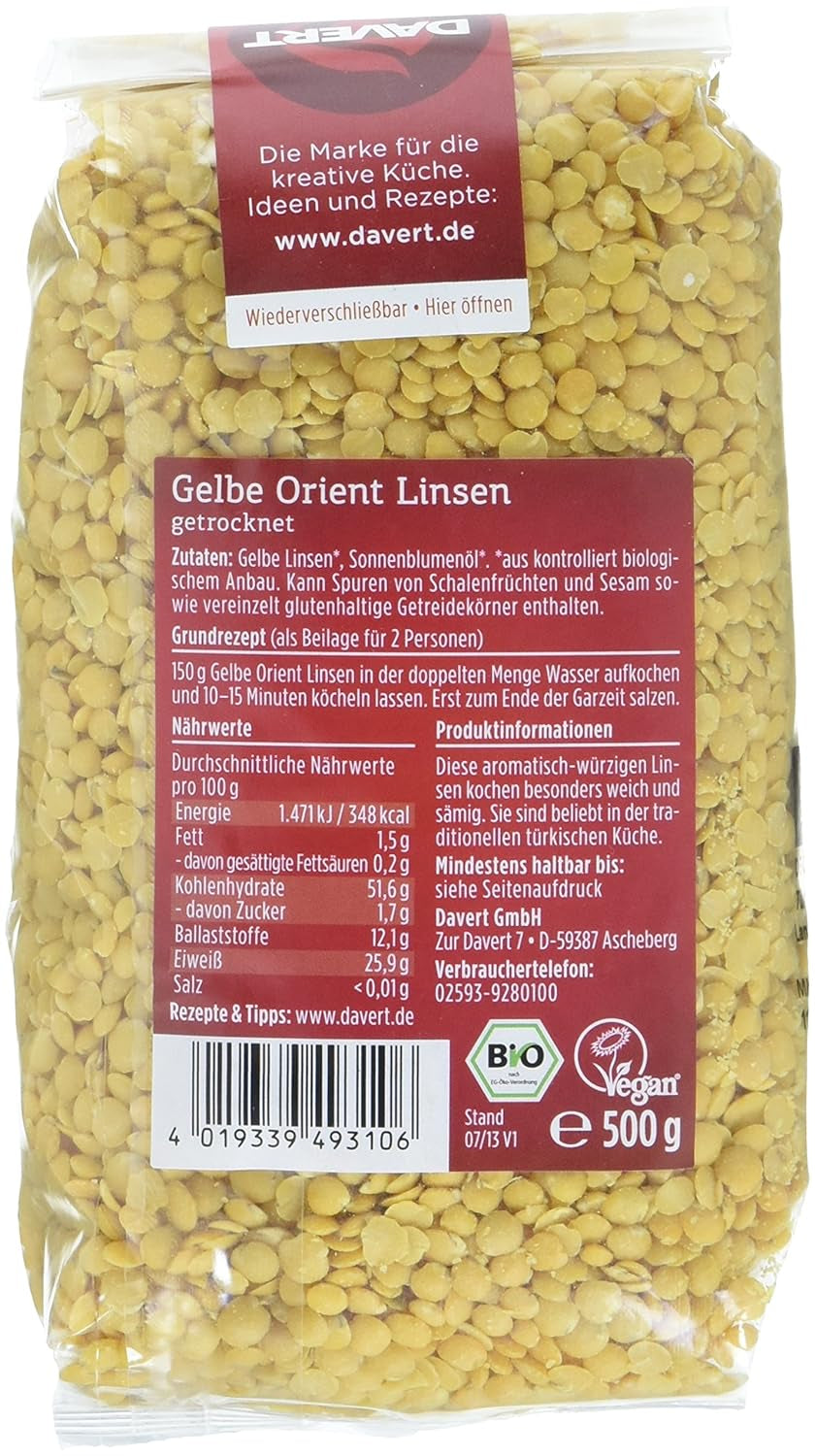 Davert oriental yellow lentils (1 x 500 g) - Bio
