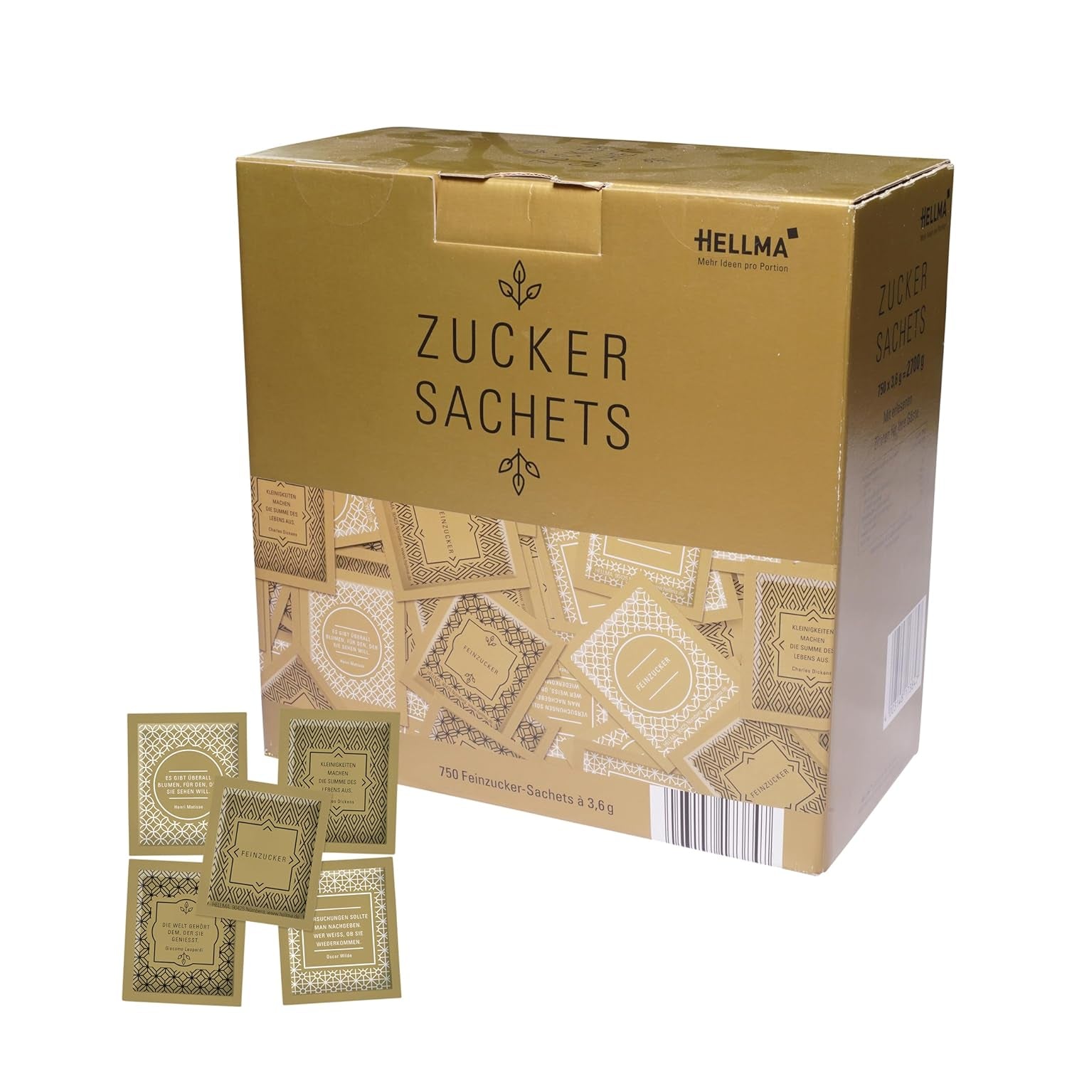 Hellma Zucker-Sachets Goldline 750 Stk. Je 3.6 G – 3.6 Kg Vorrats-Box - Zuckertütchen Einzeln, Für Kaffee Oder Tee Sweeteners Naty Shop Default Title