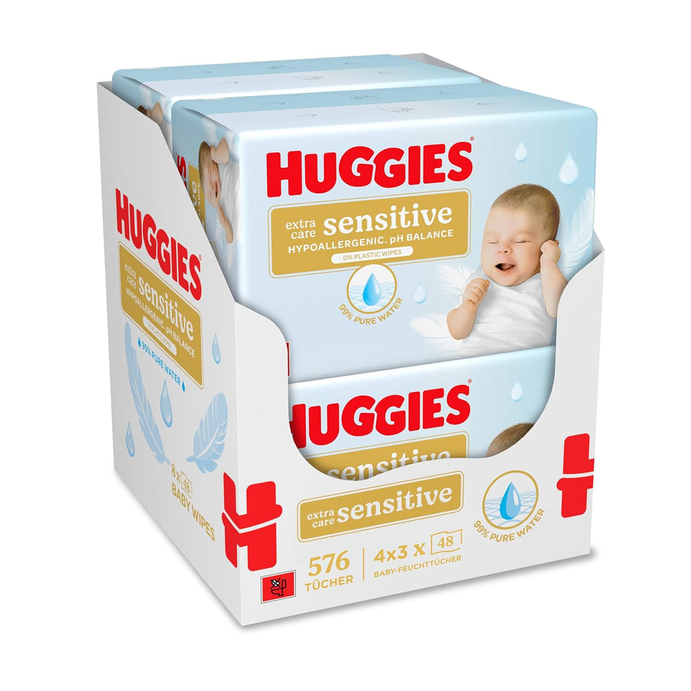 Huggies Pure Extra Care Sensitive Baby Wipes, 99% Water, Plastic Free, Fragrance Free
