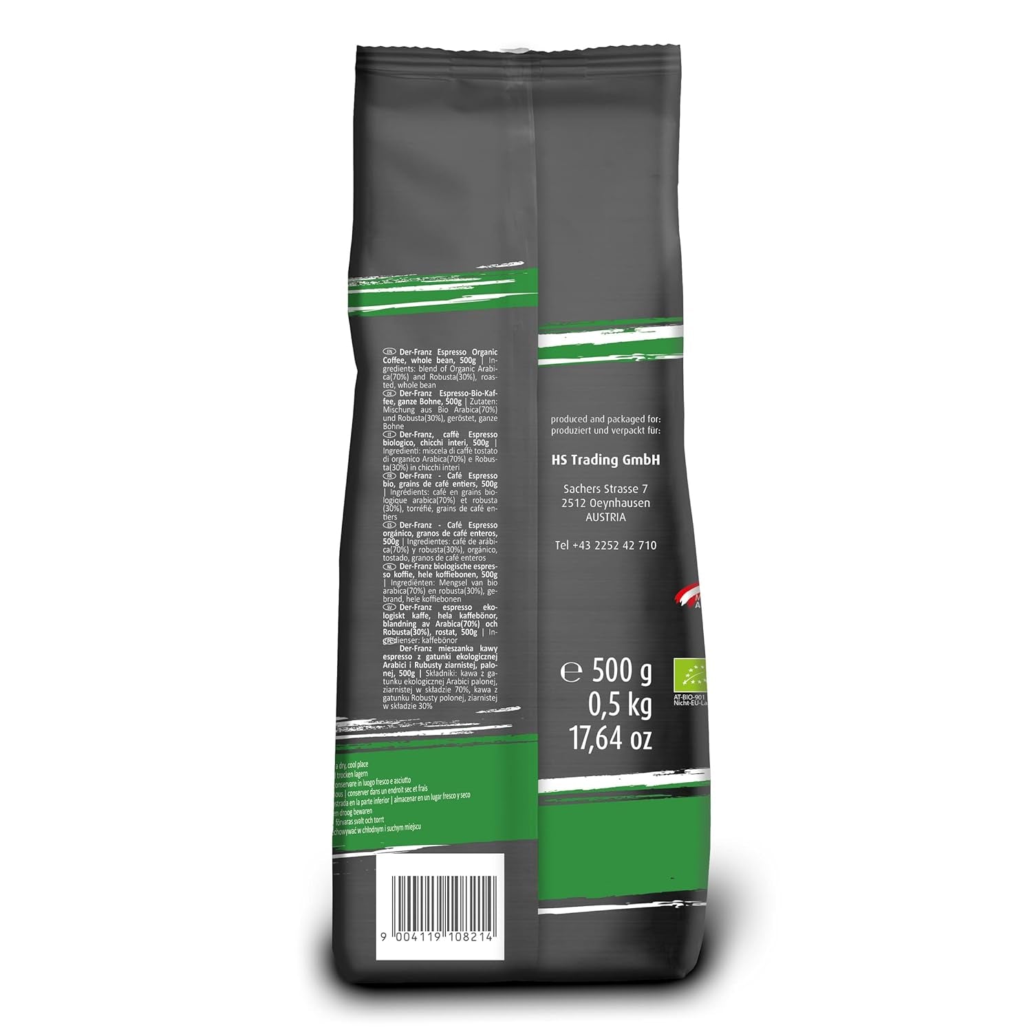 Der-Franz Espresso Organic Coffee, Intensitate 5/5, Arabica și Robusta organice, boabe întregi Cafea Naty Shop