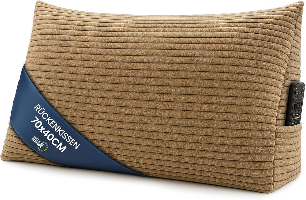 Pernă pană, pernă spătar, pernă din catifea reiată, lățime 70 cm - pernă de citit pentru pat, canapea și canapea, pernă canapea mare, pernă de perete, pernă canapea, pernă de citit, pernă suport pentru spătar, gri deschis