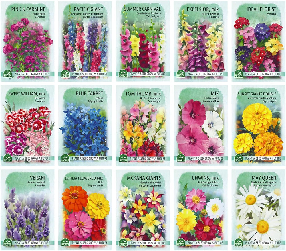 Nojus Flower Seed Set - 15 Packs of Flower Seeds - Garden Flower Seeds - Colorful Plant Seeds - Wildflower Seeds - 15 Varieties of Flower Seeds - Ideal Flower Seed Gift