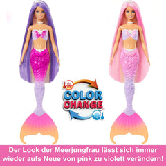 BARBIE Meerjungfrau-Puppe - Inspiriert von der Fernsehserie "Barbie Ein verborgener Zauber", mit Farbwechseleffekt und Zubehör, 19 cm lange pinke Haare zum Stylen, für Kinder ab 3 Jahren, HRP97