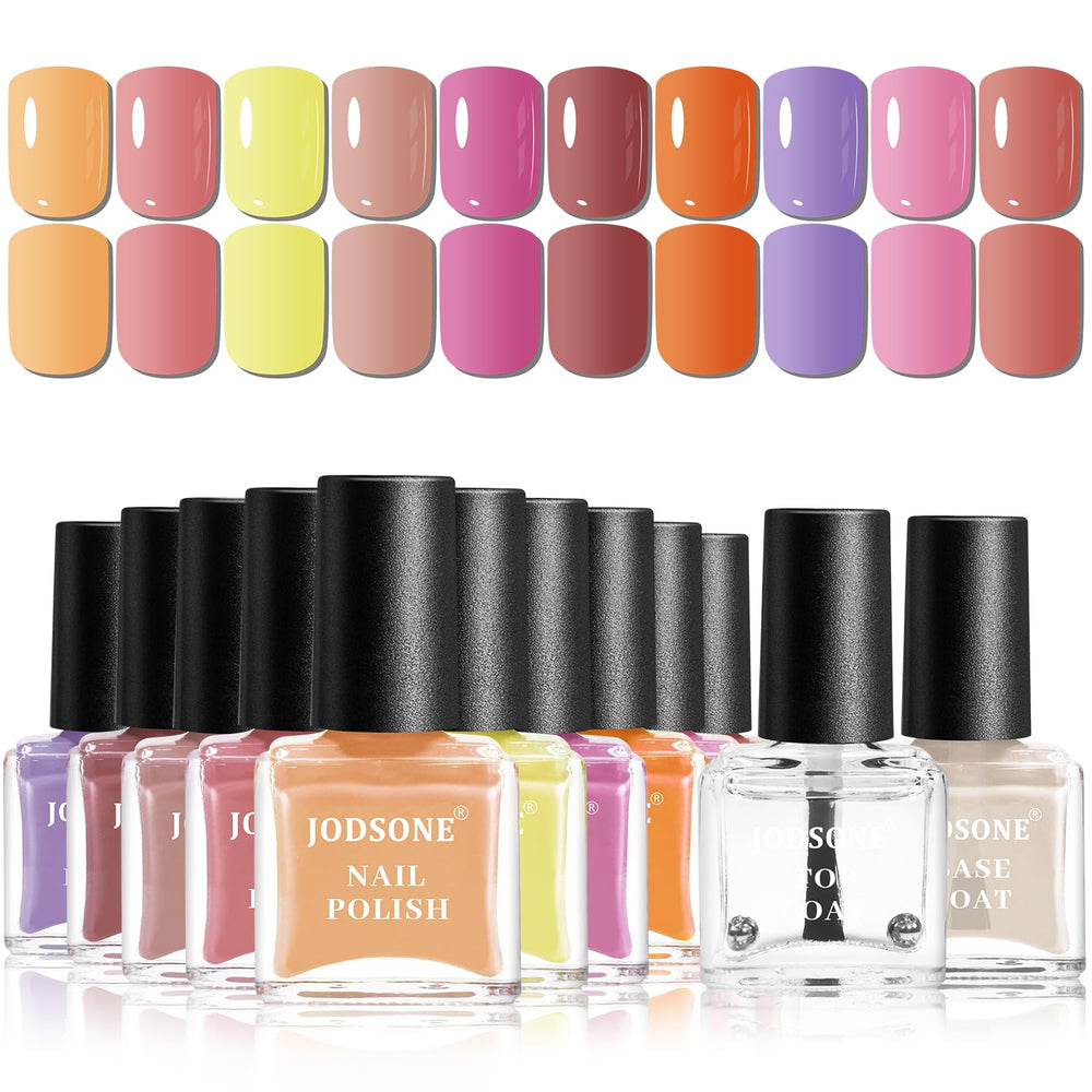 JODSONE 12 Piece Nail Polish Set 10 Colors Combination 2 Base Coats and Top Coat Quick Dry Nail Polish for Amateurs and Beginners