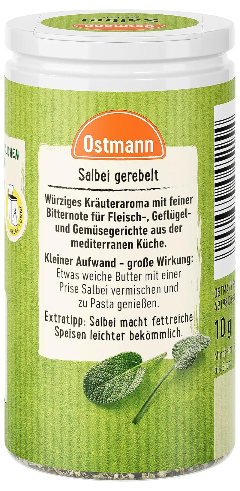 Ostmann Gewürze - Sage gerebelt | Würziges Kräuteraroma für Fleisch- und Gemüsegerichte | 10 g in der Dose