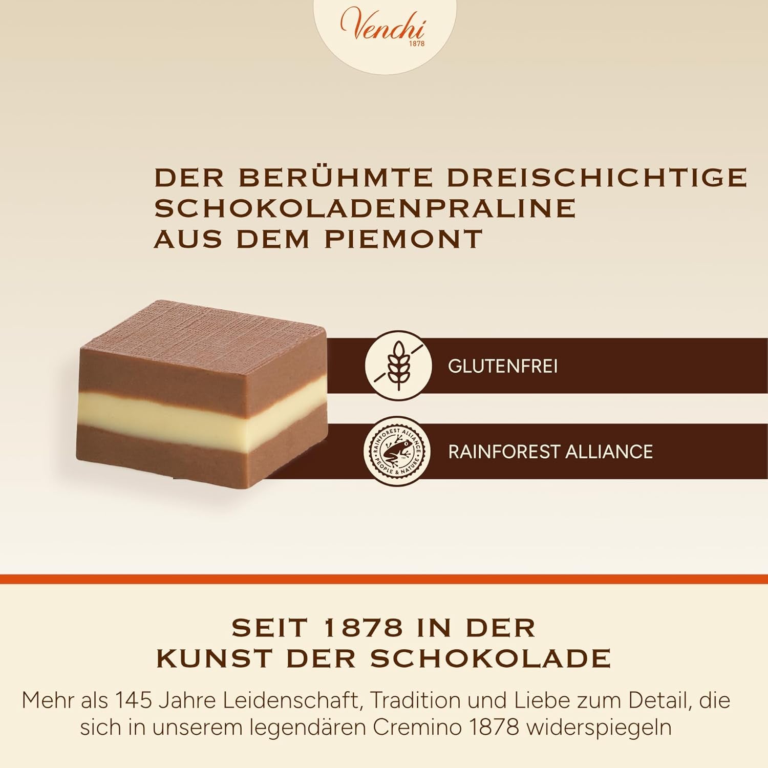 Venchi - Cremini 1878 - Three-layer chocolate with gianduja with milk and almond paste, "Piemontese Hazelnuts PGI", 1 kg, gluten-free, without colorings and without preservatives