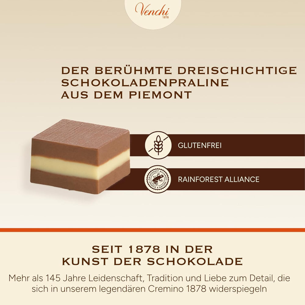 Venchi - Cremini 1878 - Three-layer chocolate with gianduja with milk and almond paste, "Piemontese Hazelnuts PGI", 1 kg, gluten-free, without colorings and without preservatives