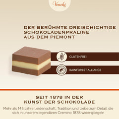 Venchi - Cremini 1878 - Three-layer chocolate with gianduja with milk and almond paste, "Piemontese Hazelnuts PGI", 1 kg, gluten-free, without colorings and without preservatives