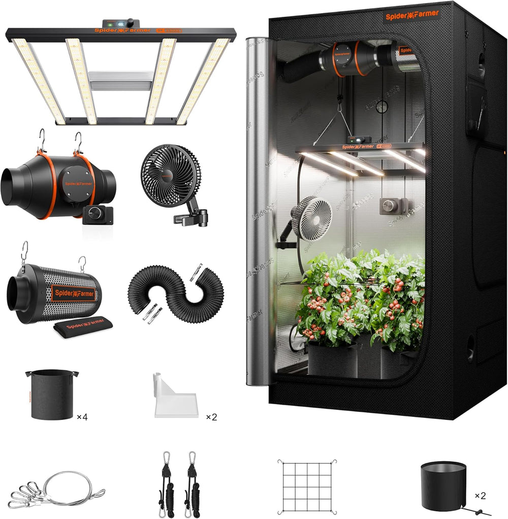 Spider Farmer SF1000 Full Spectrum Dimmable LED Grow Light, Samsung LM301H EVO Diode, 70x70x160cm Full Grow Tent Kit, Hydroponic Grow Tent Set, Ventilation System