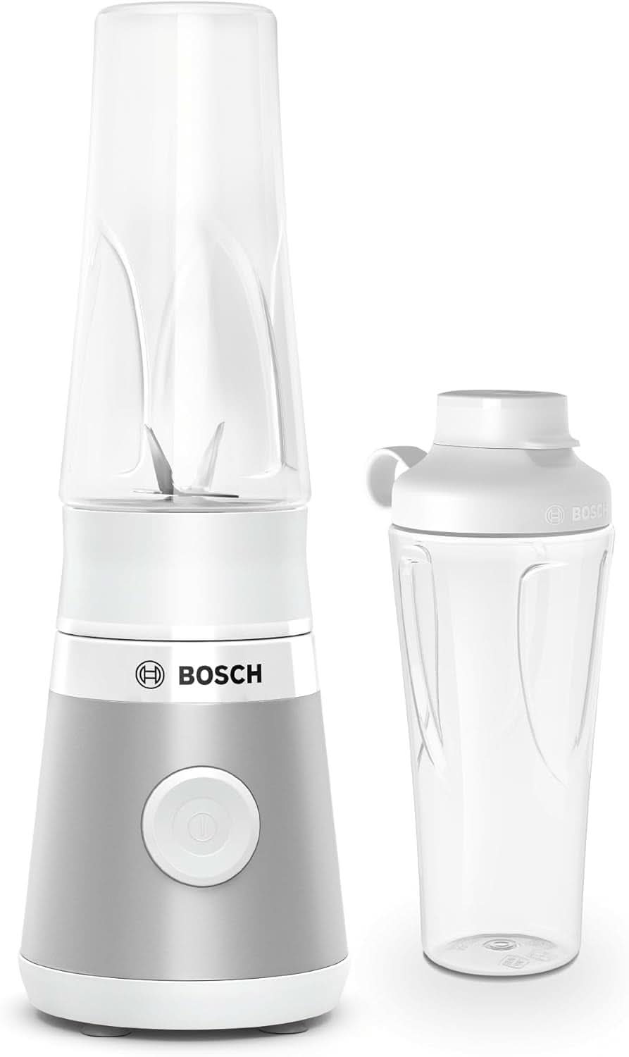 Bosch Mini-Standmixer Vitapower Serie 2 MMB2111S, Highspeed-Mixer, Bis Zu 40,000 Rpm, Tritan Togo-Flasche 0.6 L, Trinkdeckel, Bruchsicher, Spülmasch.Geeignete Teile, 450W, Silber/Schwarz Kitchen Naty Shop Single Silber / Weiß