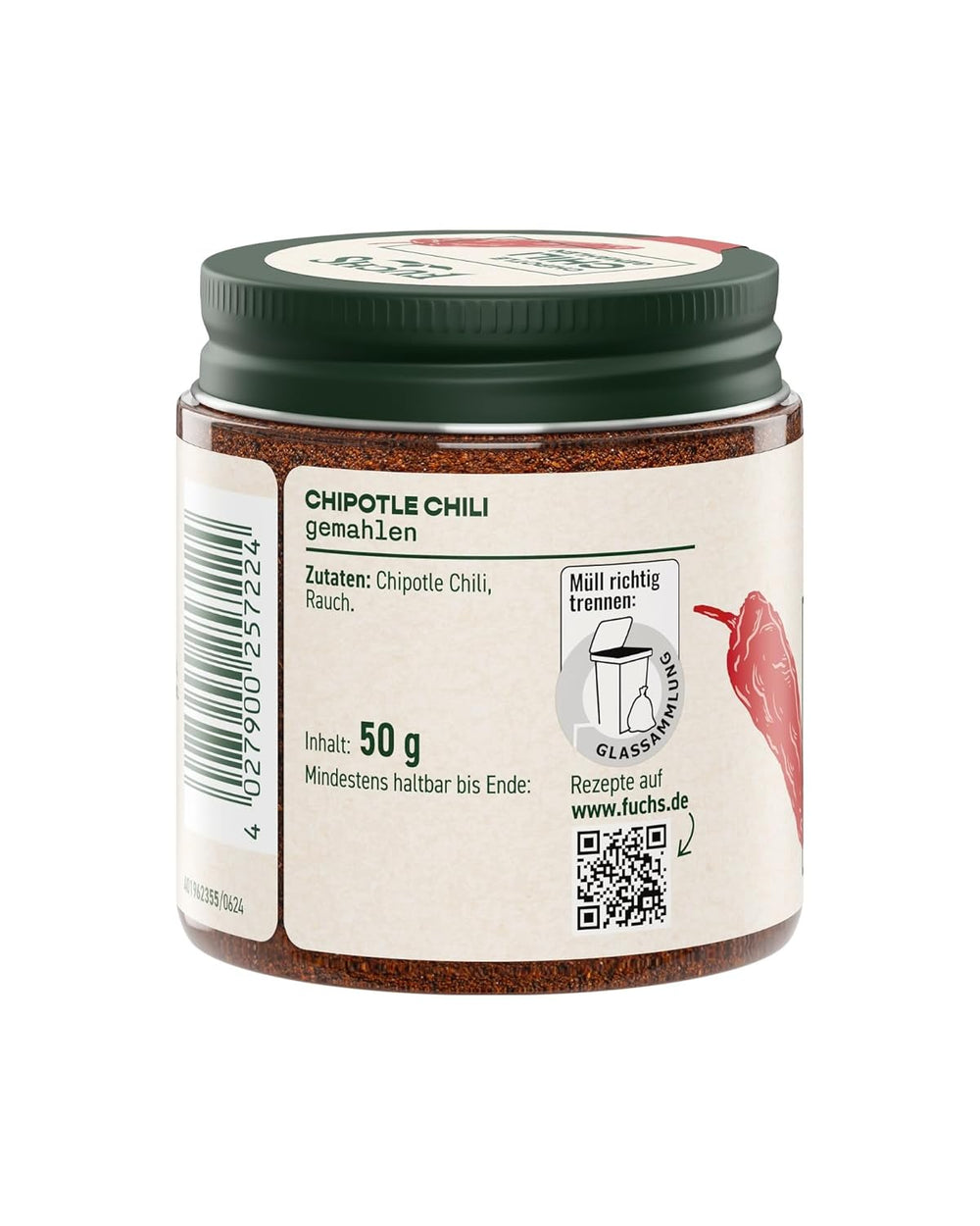 Fuchs Gewürze - Chipotle Chili gemahlen | Rauchiges Chilipulver | Chilli powder in Premium Quality 50 g im wiederverschließbaren Gewürzglas