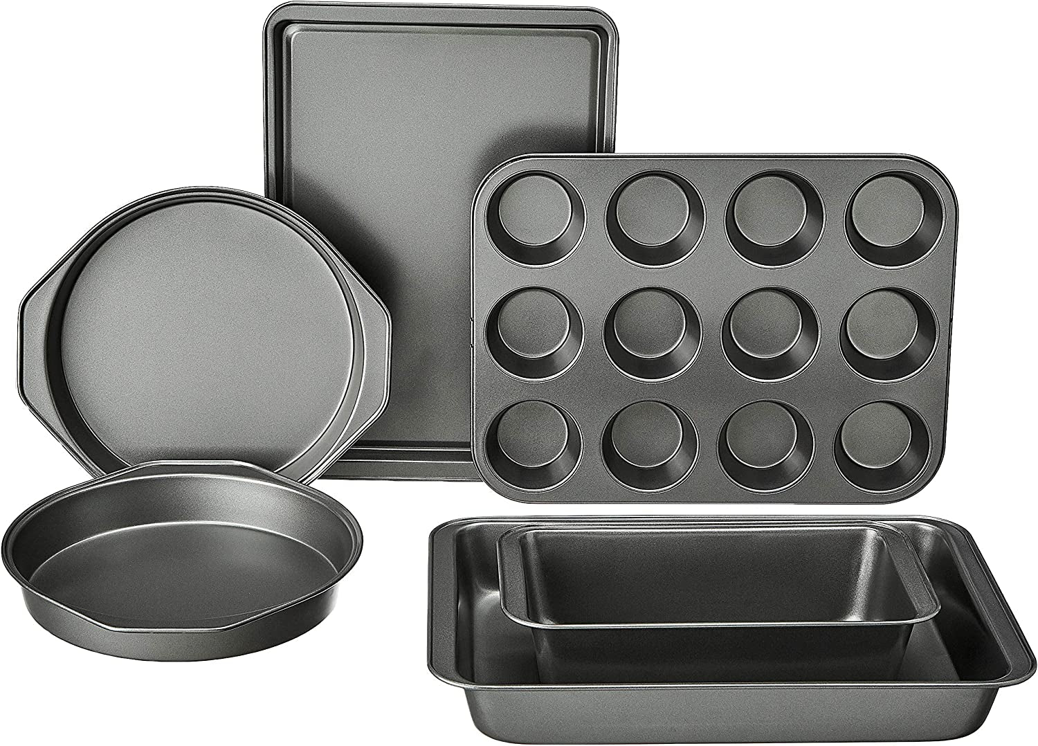 Muffin Pan, Non-Stick, Carbon Steel, Pack of 2, Grey, 35cm X 26.8cm X 3cm Baking Pans & Trays Naty Shop Baking Set