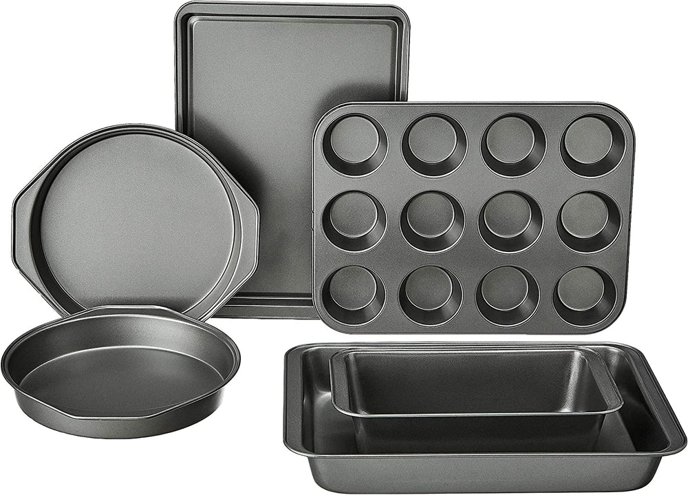 Muffin Pan, Non-Stick, Carbon Steel, Pack of 2, Grey, 35cm X 26.8cm X 3cm Baking Pans & Trays Naty Shop Baking Set