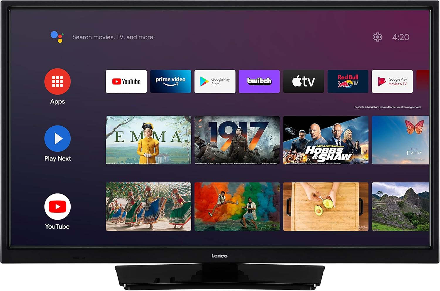 Televizor inteligent Lenco LED-2463 de 24 de inci, Full HD - Televizor cu Bluetooth - Adaptor auto de 12 V - Netflix, YouTube și Wi-Fi - Bluetooth - HDMI - Ethernet - Negru