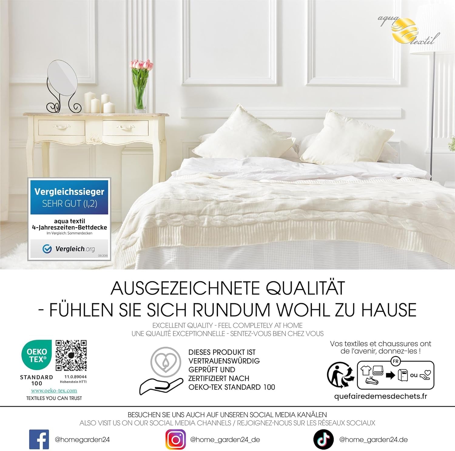 Aqua-Textil 4-sezon plapuma 135X200Cm Pături înnodate împreună Iarna 800G Vara 600G Reglarea climei Oeko-Tex Plapumi si pilote Naty Shop